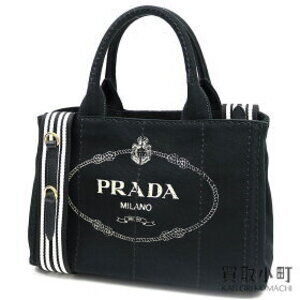 PRADA Canapa Tote Bag Silkscreen Logo Black Triangle Shoulder Striped ZKI